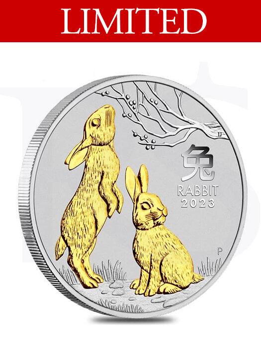 2023 Perth Mint Gold Gilded Rabbit 1 oz Silver Coin (with Capsule)