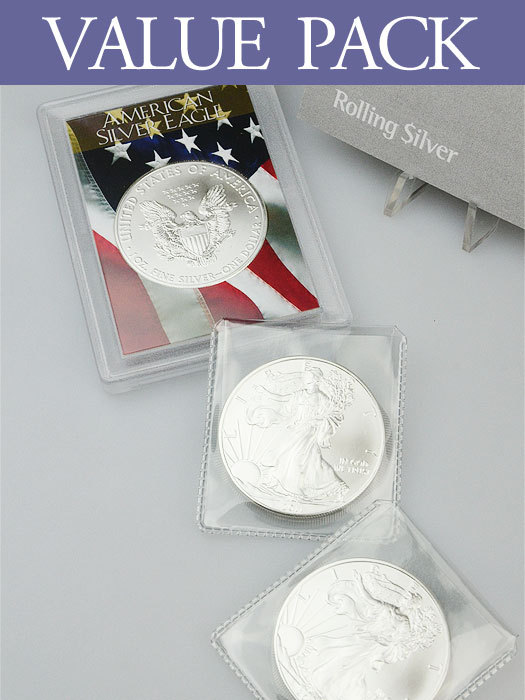 Value Pack: 3 x American Eagle 1oz Silver Coin & Complementary Crystal Clear Gift Holder