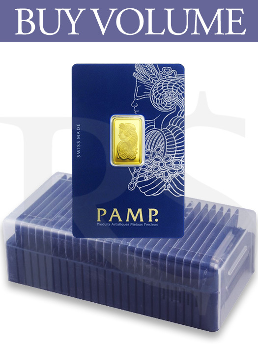 Buy Volume: Box of 25 PAMP Suisse Lady Fortuna 5 gram Gold Bars