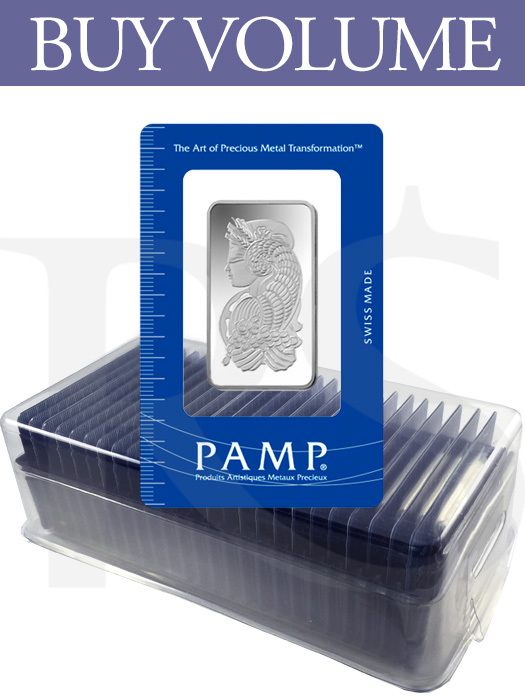 Buy Volume: Box of 25 or more PAMP Suisse Lady Fortuna 1 oz Silver Bars
