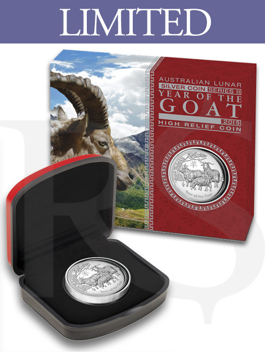 2015 Perth Mint Lunar Goat 1 oz High Relief Silver Proof Coin