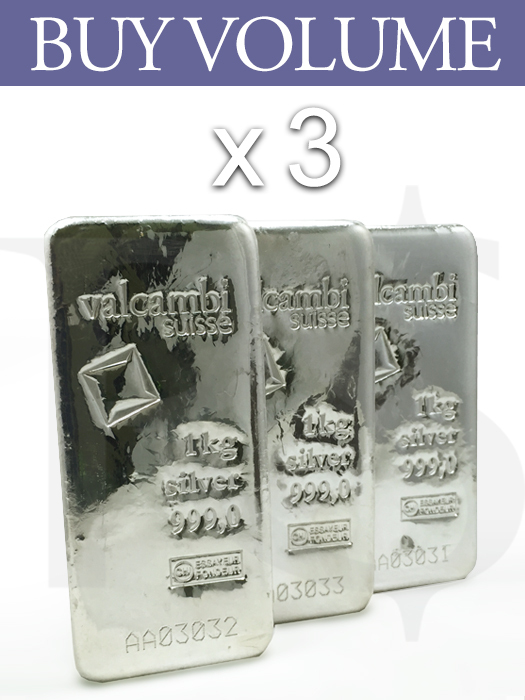 Buy Volume: 3 or more Valcambi Suisse 999 Silver Kilo Bar