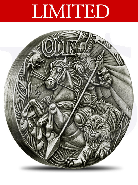 2016 Perth Mint Norse Gods Odin Rimless Antiqued 2 oz Silver Coin