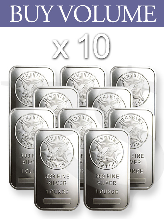 Buy Volume: 10 or more Sunshine Minting Silver Bar 1 oz (With MINT MARK SI™)