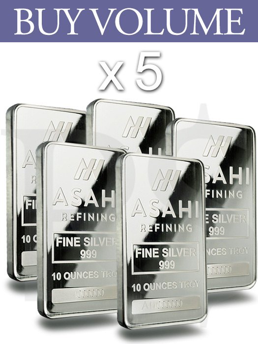 Buy Volume: 5 or more Asahi 10 oz Silver Bar