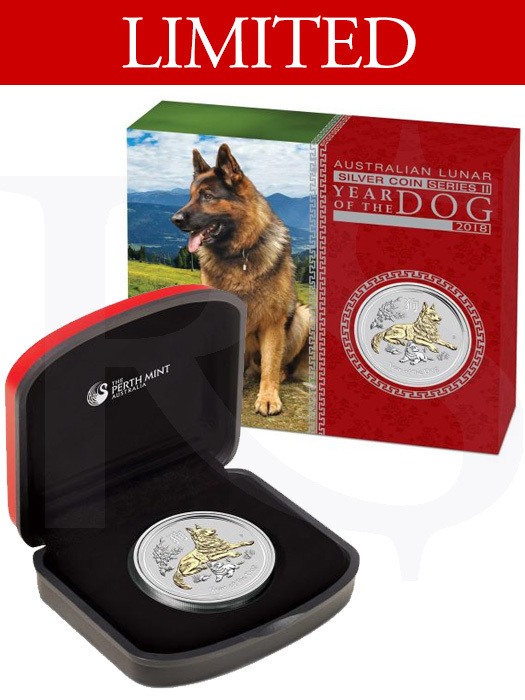 2018 Perth Mint Gold Gilded Dog 1 oz Silver Coin