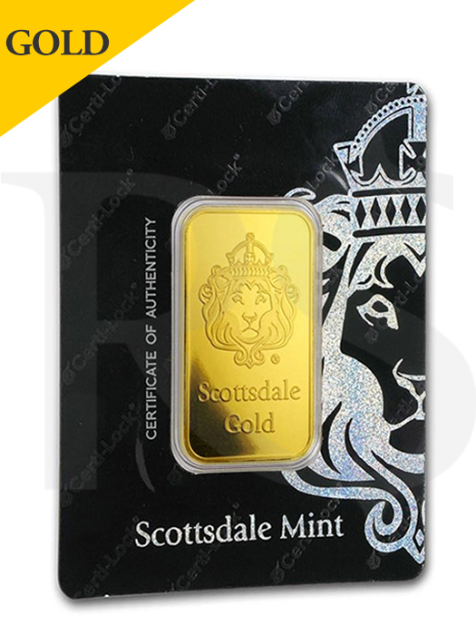 1oz .9999 Gold Bar by Scottsdale Mint in Certi-LOCK COA #A389 
