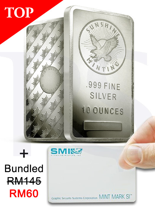 Sunshine Minting Silver Bar 10 oz (MINT MARK SI) + Security Decoder Lens