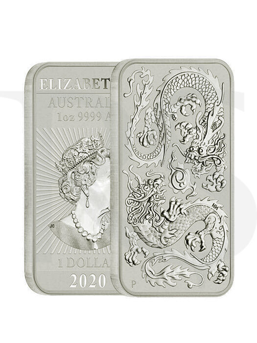 2020 Perth Mint Dragon Rectangular 1 oz Silver Coin (with Capsule)