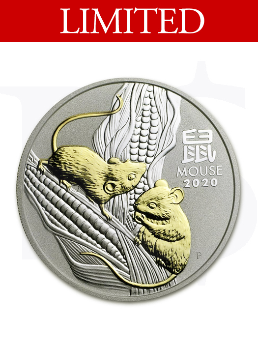 2020 Perth Mint Gold Gilded Mouse 1 oz Silver Coin