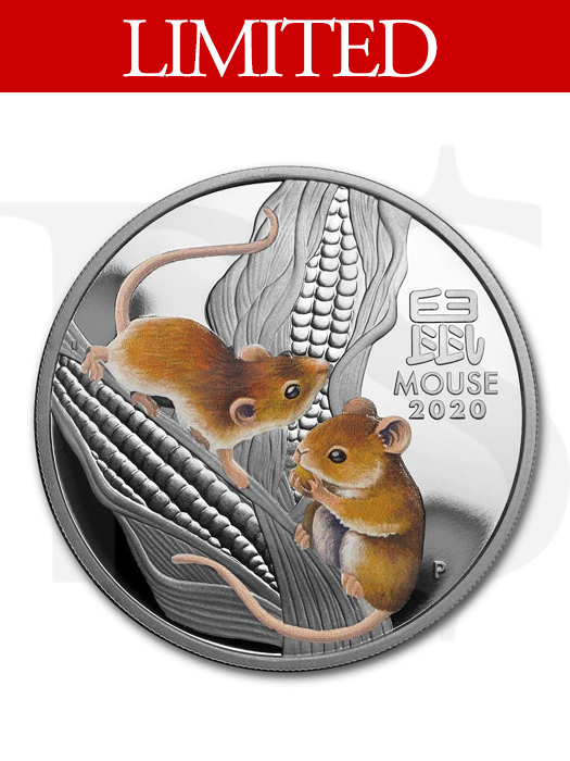 2020 Perth Mint Lunar Mouse 1 oz Silver Coloured Proof Coin