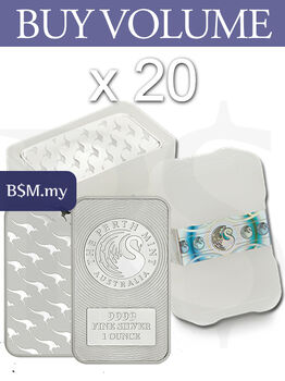 Perth Mint Kangaroo 1 oz Silver Bar (Tube of 20)