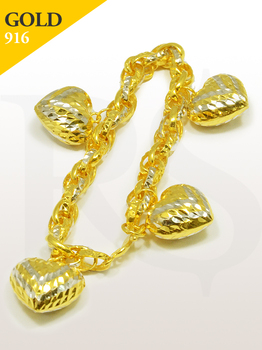 Bracelet Heart Charms 916 Gold 25.65 gram