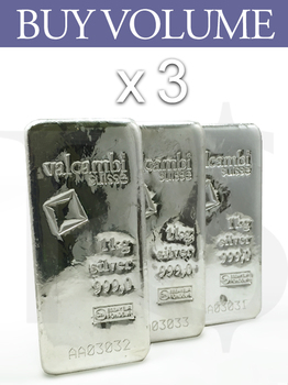Buy Volume: 3 or more Valcambi Suisse 999 Silver Kilo Bar