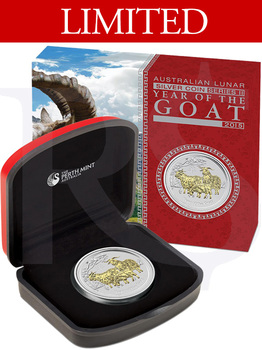 2015 Perth Mint Gold Gilded Goat 1 oz Silver Coin