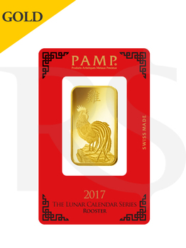 PAMP Suisse Lunar Rooster 1 oz Gold Bar (With Assay Certificate)