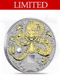2024 Perth Mint Gold Gilded Dragon 1 oz Silver Coin (with Capsule)