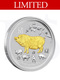 2019 Perth Mint Gold Gilded Pig 1 oz Silver Coin
